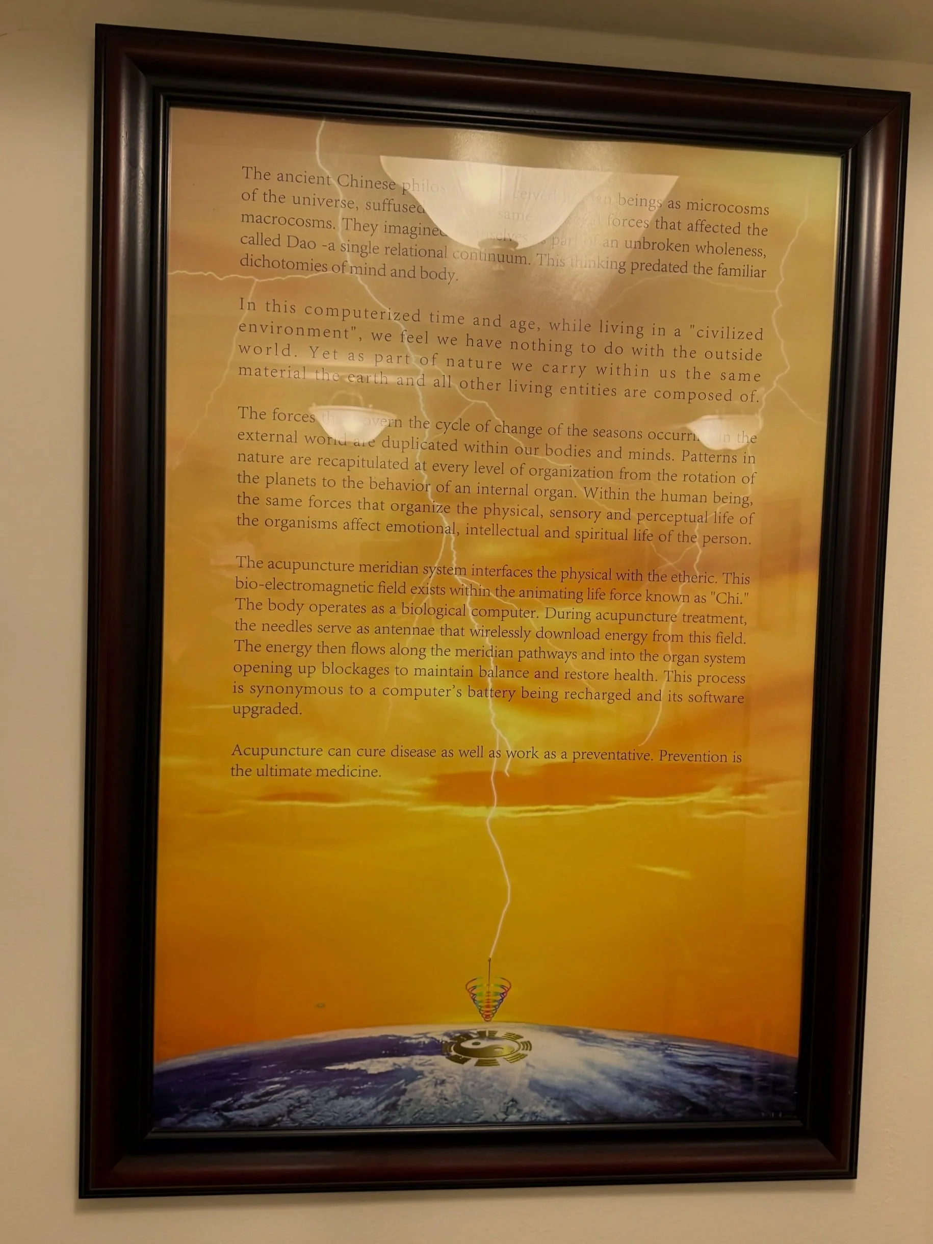 This work of art describes the benefits of acupuncture in our modern world