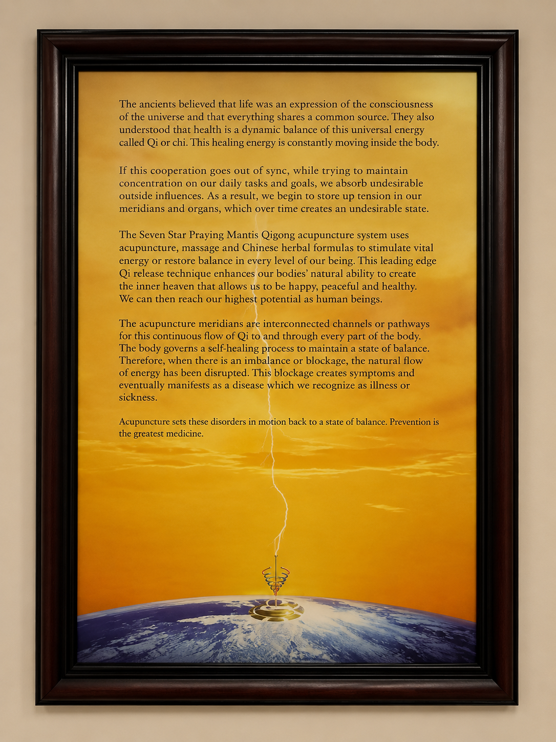 This work of art describes the benefits of acupuncture in our modern world