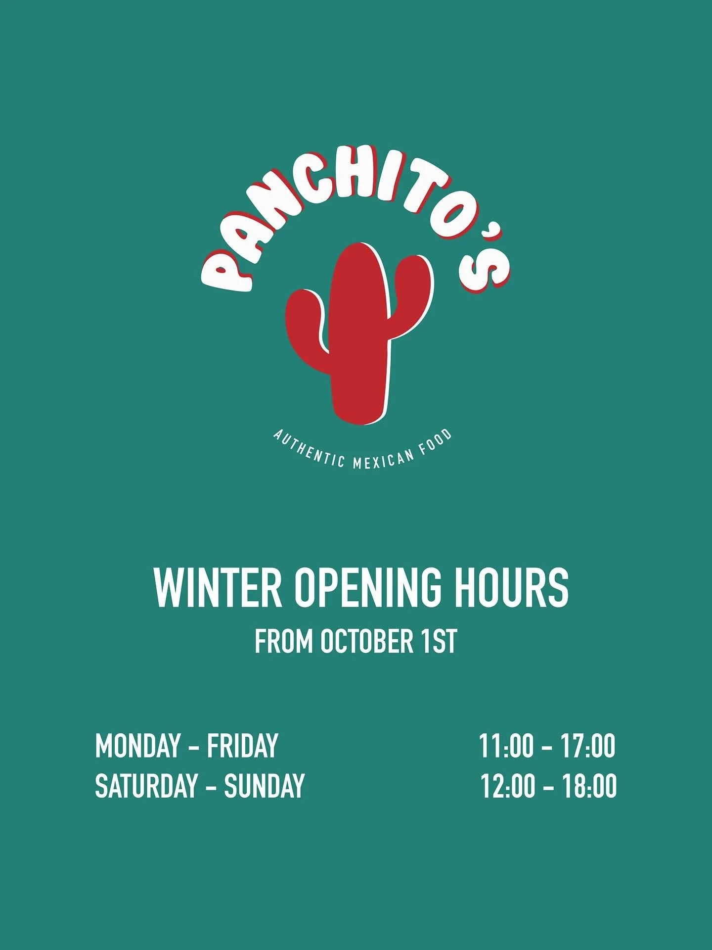 Our new winter business hours starting from October 1st.