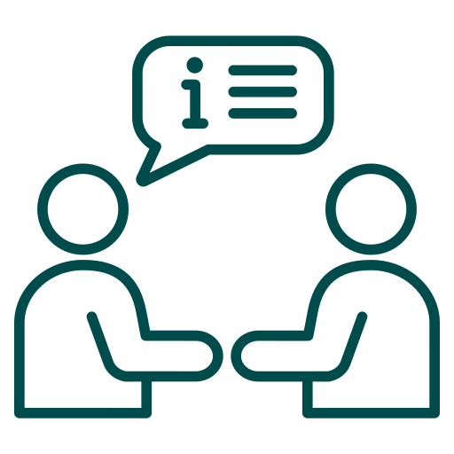 Två personer som pratar om information visar att användaren kan få gratis rådgivning