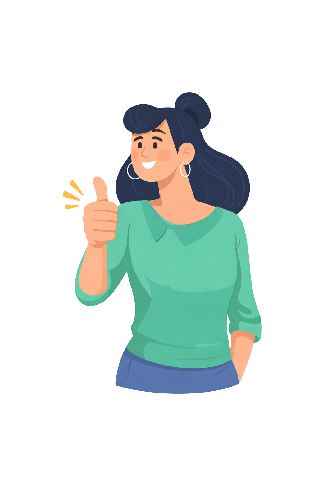 En tjej i grön tröja ger tummen upp för att kontakta Lokalhjälpen med frågor