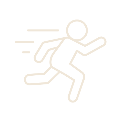 Lijntekening van een persoon die snel rent, met lijnen die beweging of sport suggereren.