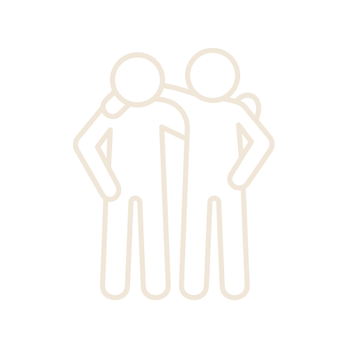 Lijntekening van twee mensen met armen om elkaar, zoals vrienden of een koppel.