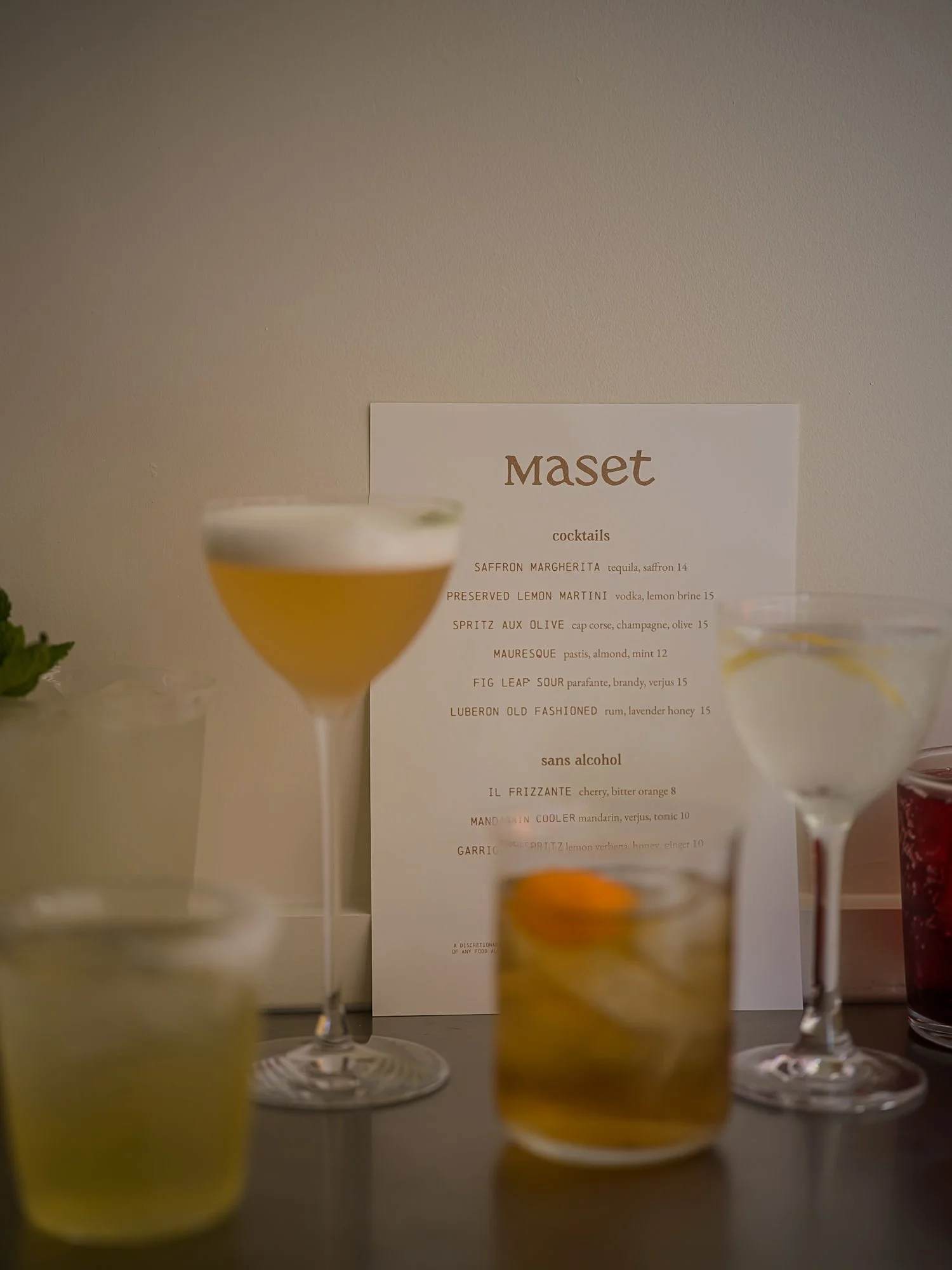 Maset cocktail list
