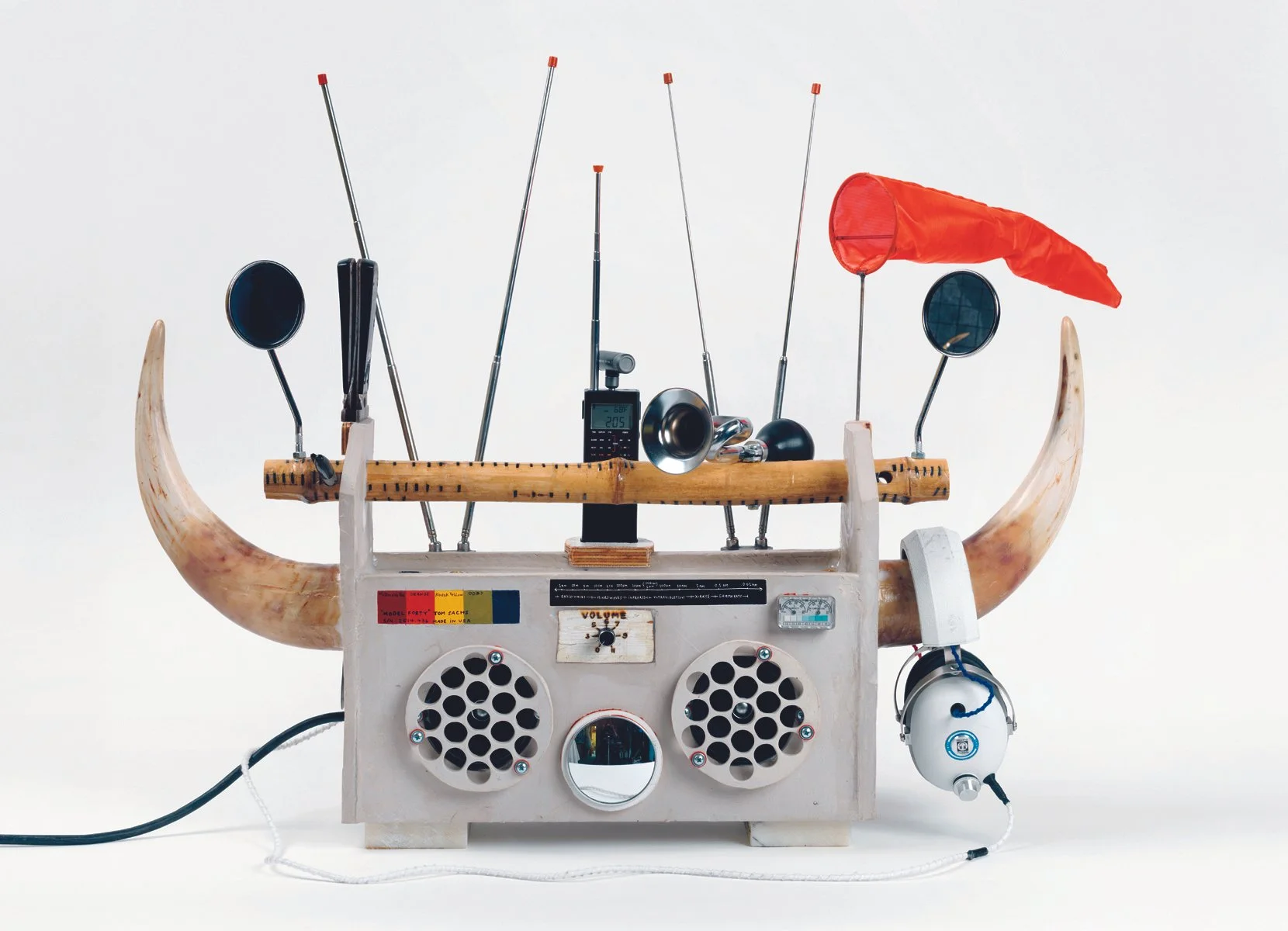 Tom Sachs,  Clusterfuck , 2014. Artwork © Tom Sachs (page 247) English porcelain, audio components, speakers, synthetic polymer, plywood, epoxy resin, Koss 4AA headphones, horns, mirror, wind sock, antenna machete, bamboo, mixed media, and hardware;
