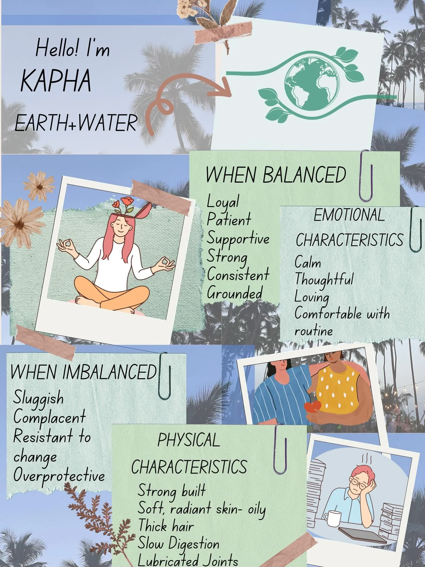 Meet the third energy in our bodies-KAPHA🌱

-&gt; Kapha is made up of Earth+Water= steady, grounding and nurturing

-&gt; Kapha governs stability, strength and emotional balance 

Stay tuned, I&rsquo;ll be sharing how to keep kapha light, energised 