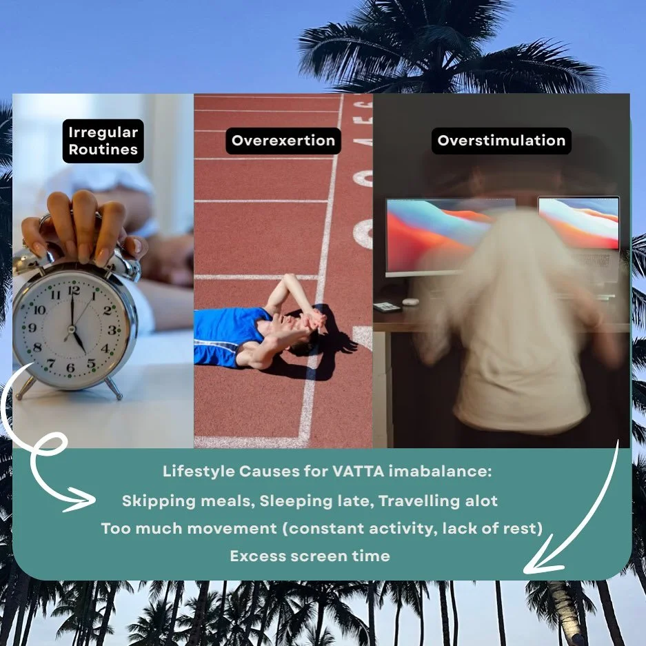 Feeling scattered, restless, or burnt out? 

Ayurveda calls this a Vata imbalance &mdash; often triggered by modern habits like irregular routines, overexertion, and overstimulation.

Do you notice these patterns in your lifestyle?
#vatta #vattaimbal
