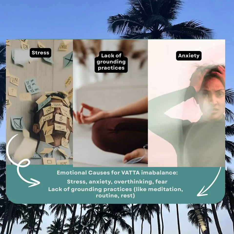Feeling overwhelmed, restless or mentally scattered lately? 

According to Ayurveda, these can be signs of vatta imbalance- often triggered by emotional factors like stress, worry, fear or constant mental activity. 

Do you notice these emtional patt