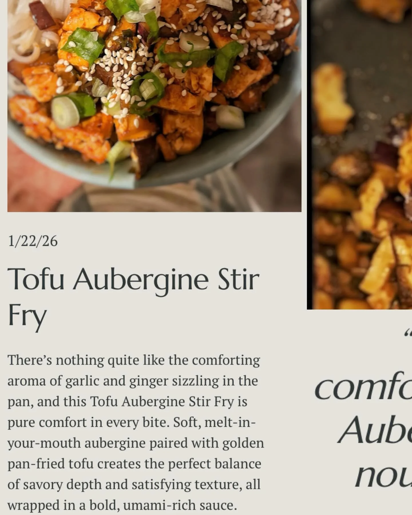 New Recipe Drop👇🏻

Say hello to this irresistibly satisfying Tofu Aubergine Stir Fry- the perfect harmony of comfort and bold flavour. 

Tender, melt in your mouth aubergine meets golden crispy tofu all tossed in a rich sauce. 

Full recipe just we