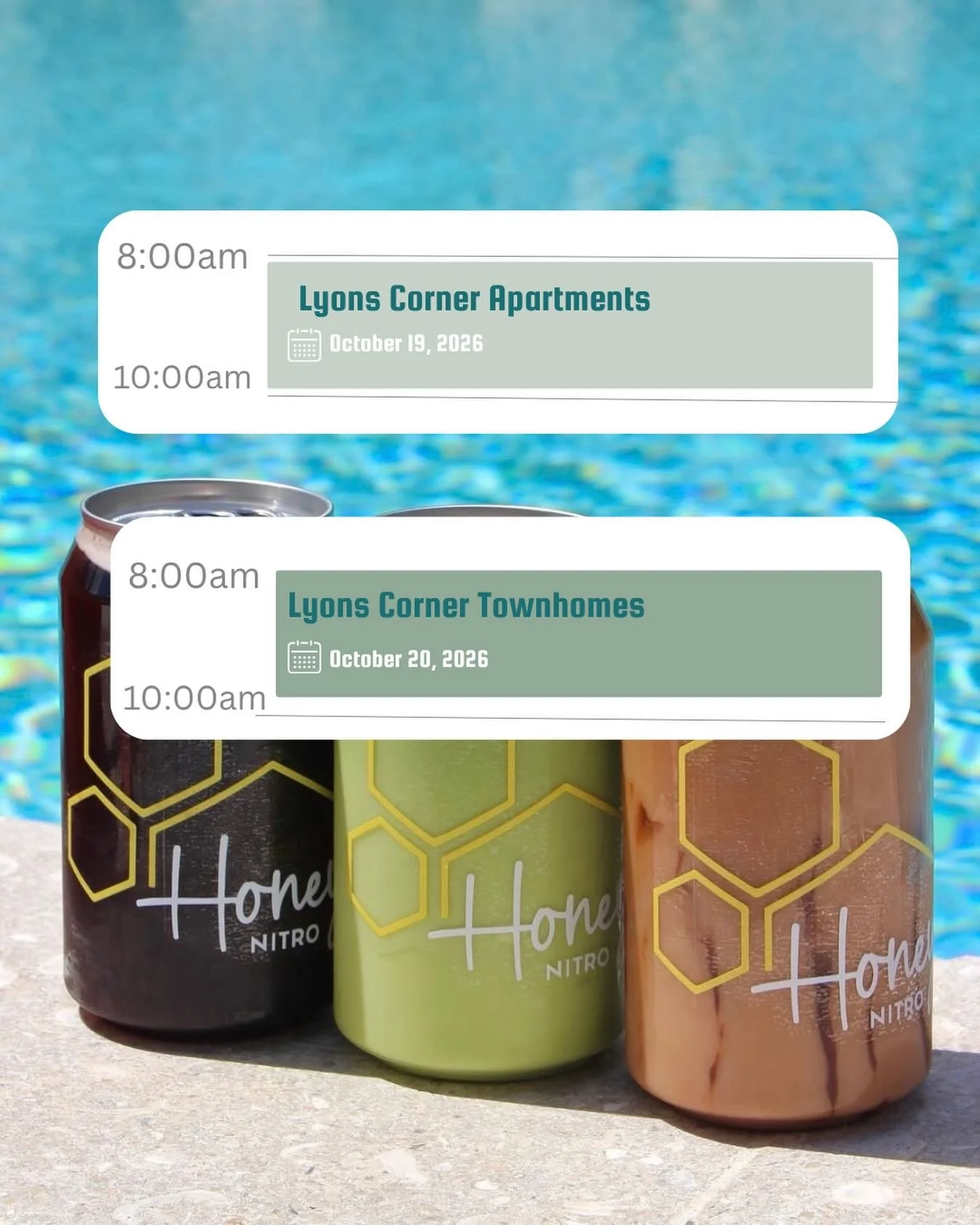 REMINDER REMINDER ⏰. We will have Honey Nitro at the apartments tomorrow and at the townhomes on Tuesday! can&rsquo;t wait to see you there.🎉