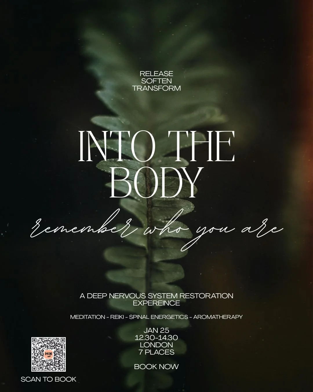 Into the Body is a deep nervous system restoration experience in London. This 2 hour session includes spinal energetics, reiki, meditation and aromatherapy so you can find your way back to peace, clarity and connection.