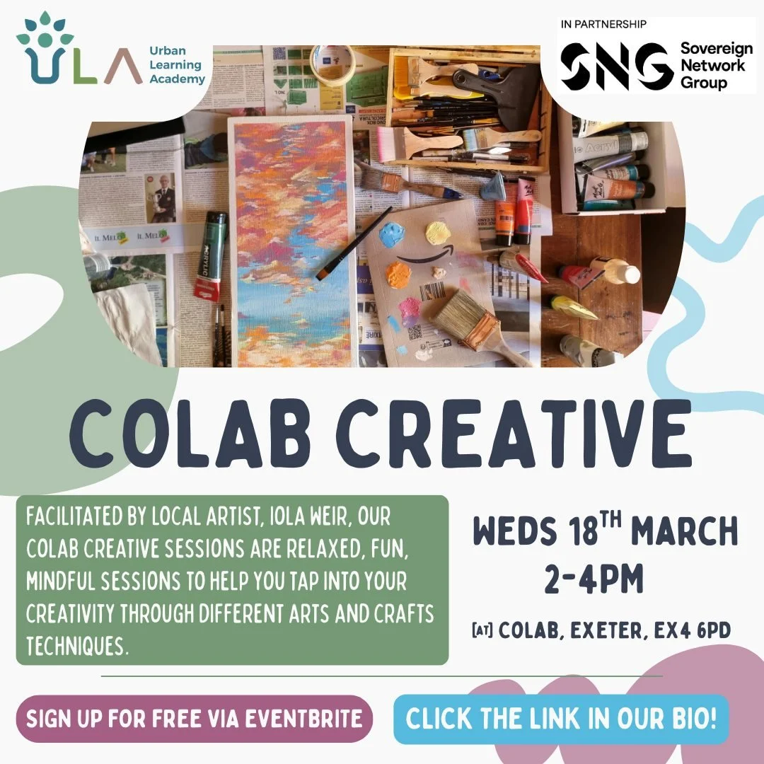 ✨CoLab Creative ✨

We're super excited about our new creative group with @urbanlearningacademy!
Facilitated by local artist, @iolavanda, these sessions will be relaxed, fun and mindful to help you tap into your creativity through different arts and c