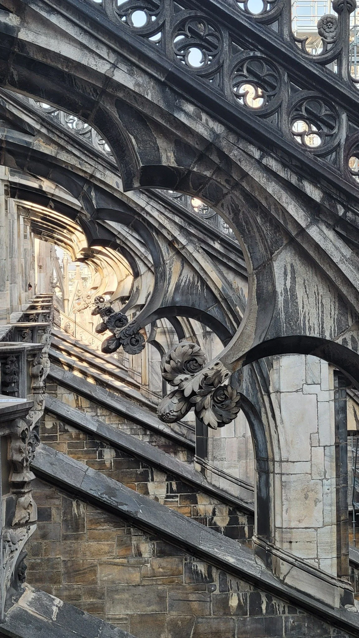 Duomo architectural close-up on the rooftop terraces