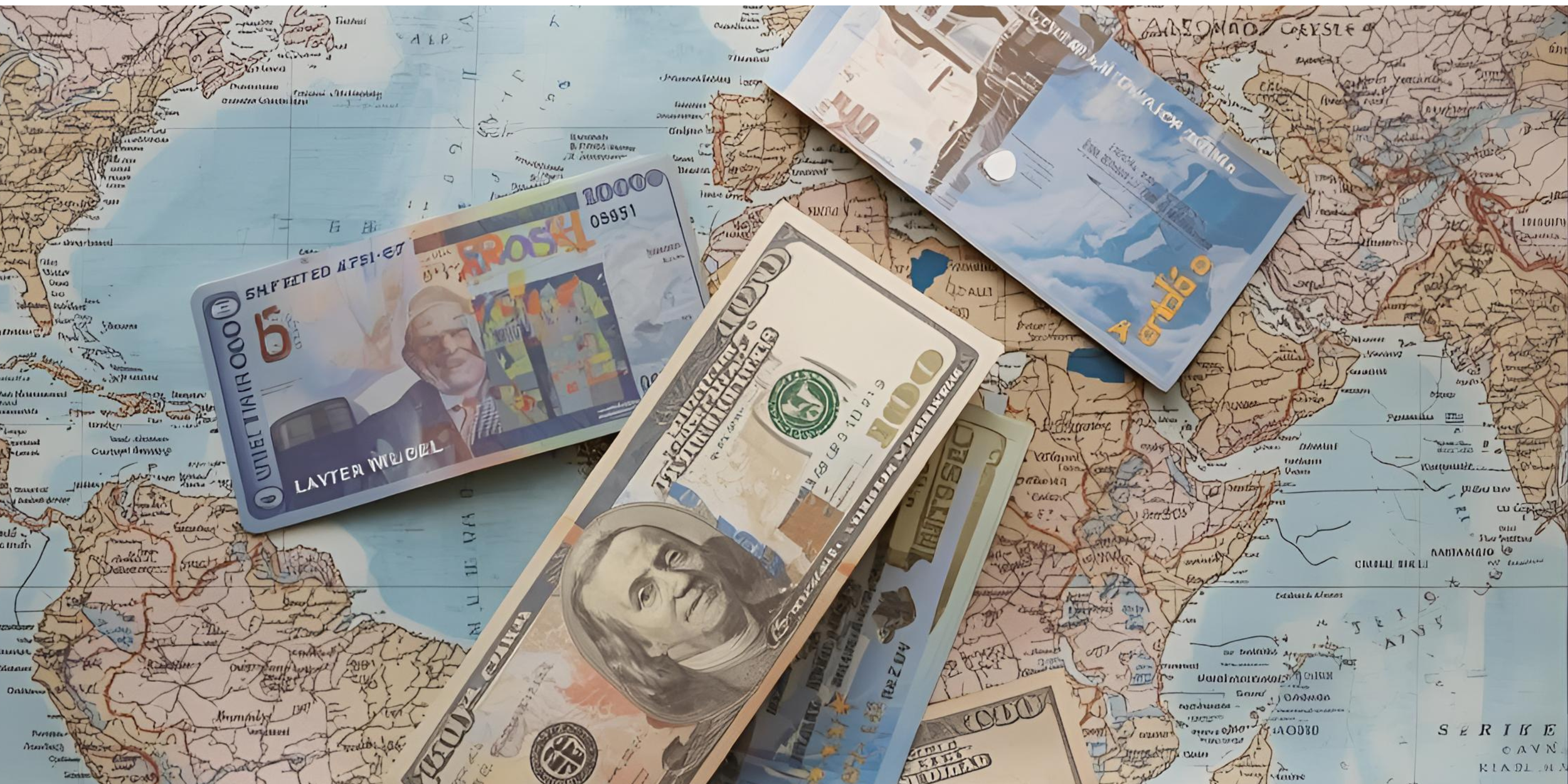 Money and travel map banner
