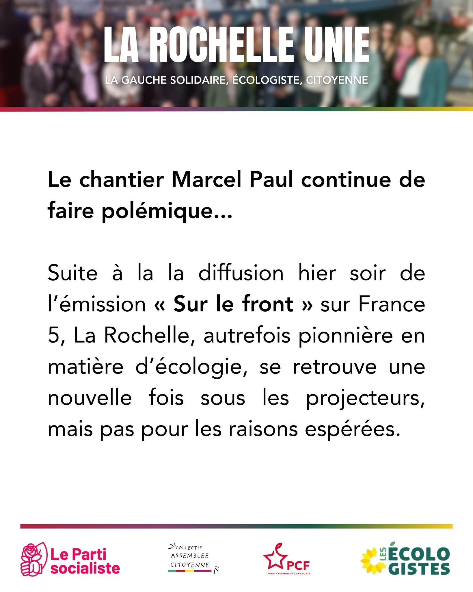Chantier Marcel Paul : combien de temps encore avant des d&eacute;cisions &agrave; la hauteur des enjeux sanitaires et environnementaux ? 

&Agrave; La Rochelle, les citoyen&middot;ne&middot;s attendent des actes concrets, pas de nouvelles promesses.