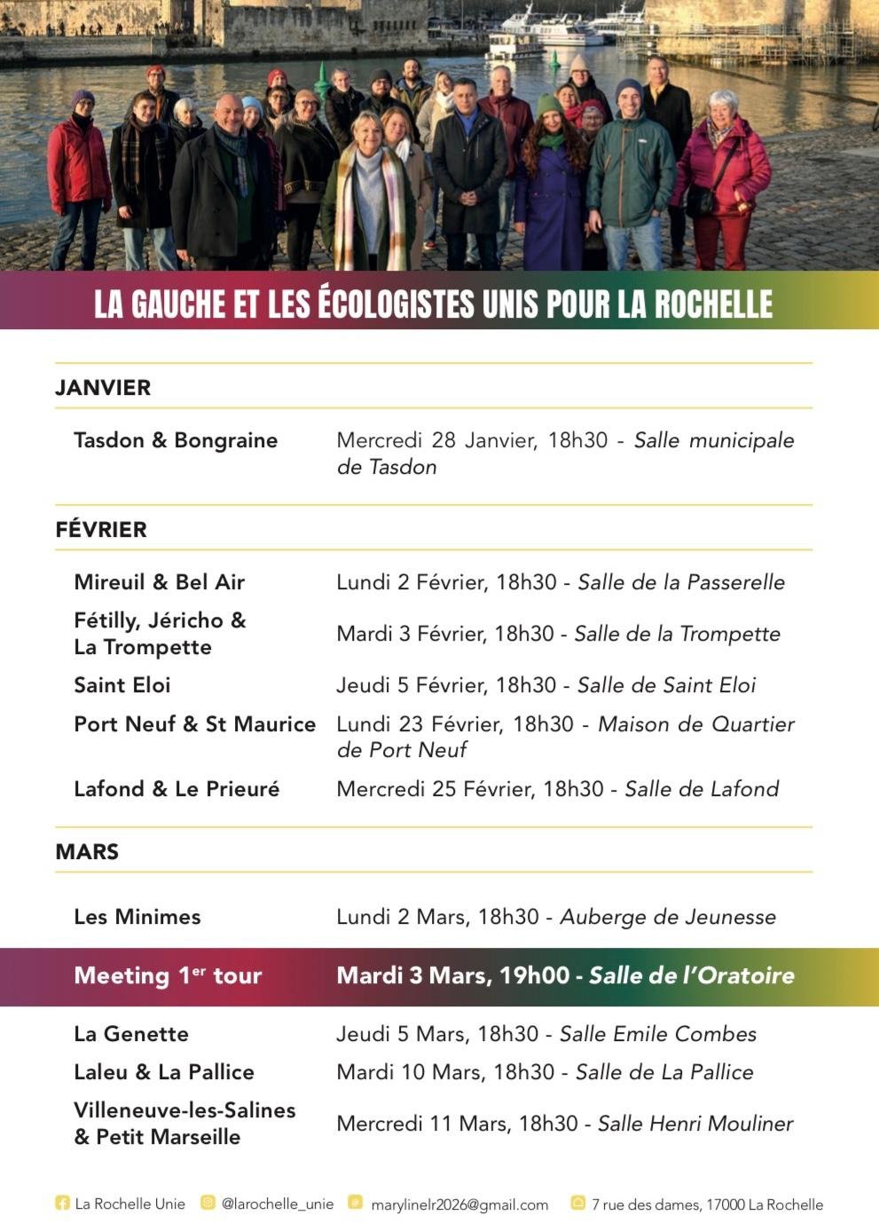 Affiche annonçant toutes les réunion publique à La Rochelle.