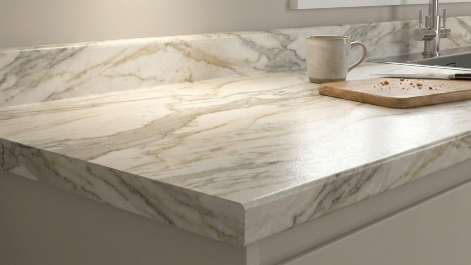 Affordable laminate countertops in a variety of colors, a budget-friendly option for laundry rooms and low-traffic areas.