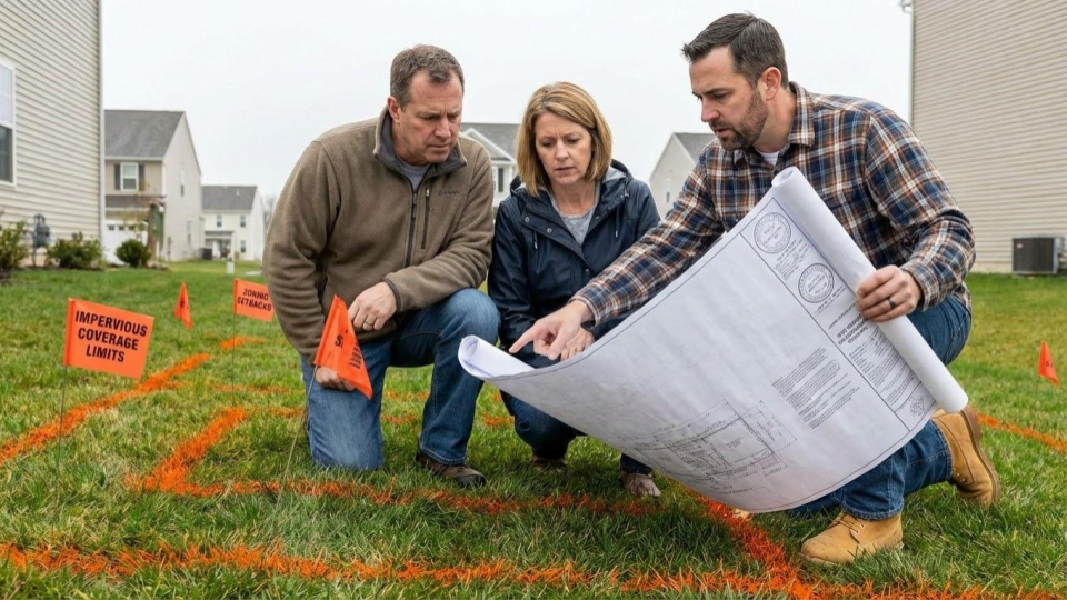A general contractor meeting with a homeowner to discuss project scope and budget, helping to avoid renovation sticker shock through transparent planning.