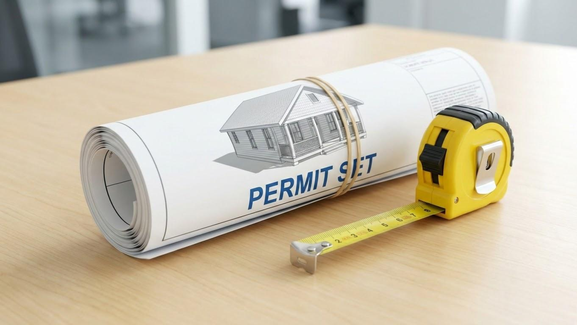 Aerial view of a family compound design featuring four white modern farmhouses clustered around a shared central vegetable garden and fire pit.