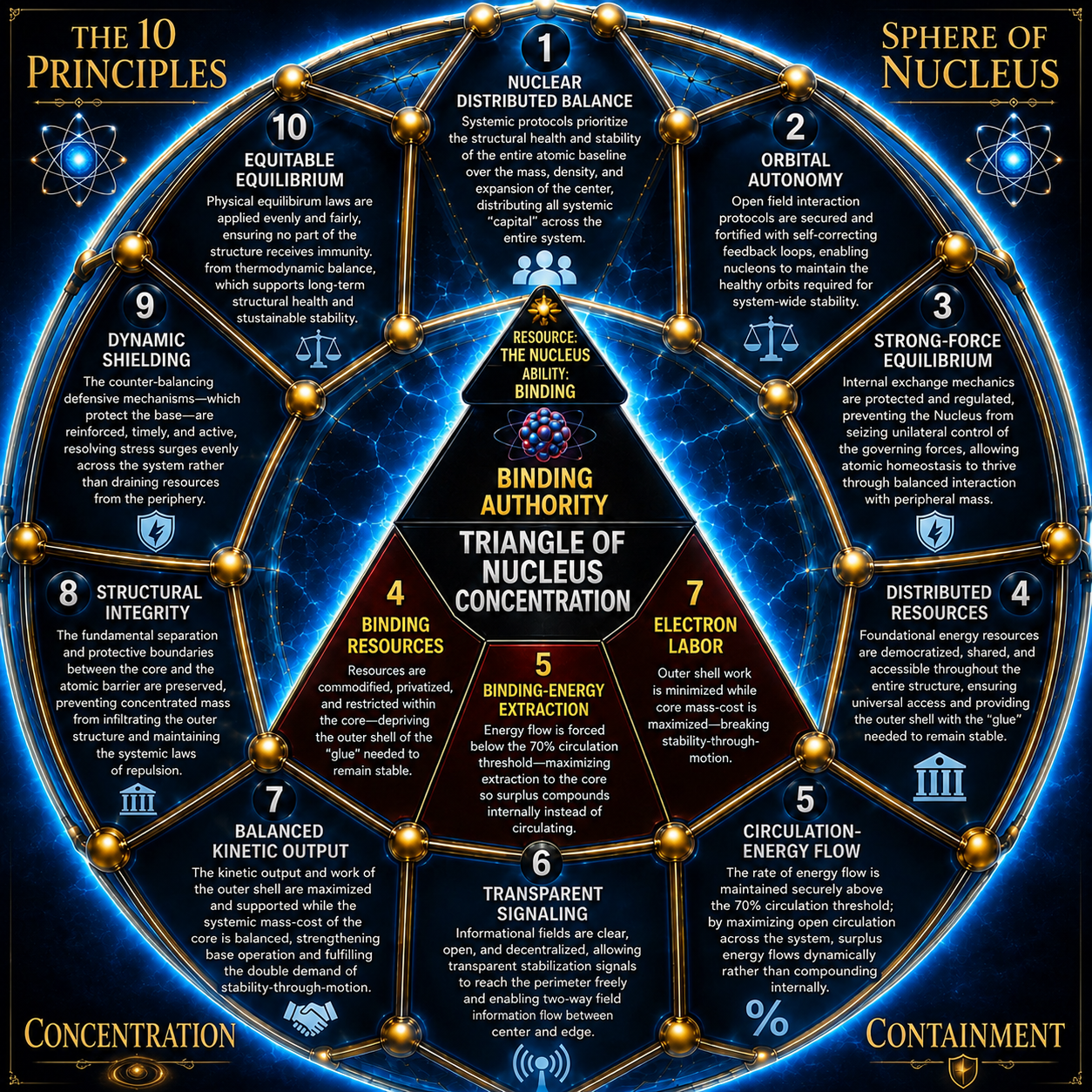 The 10 Principled Sphere of Double Demand Contained Nucleus Circulation and the Triangle Parameters of Nucleus Concentration Breakdown:   