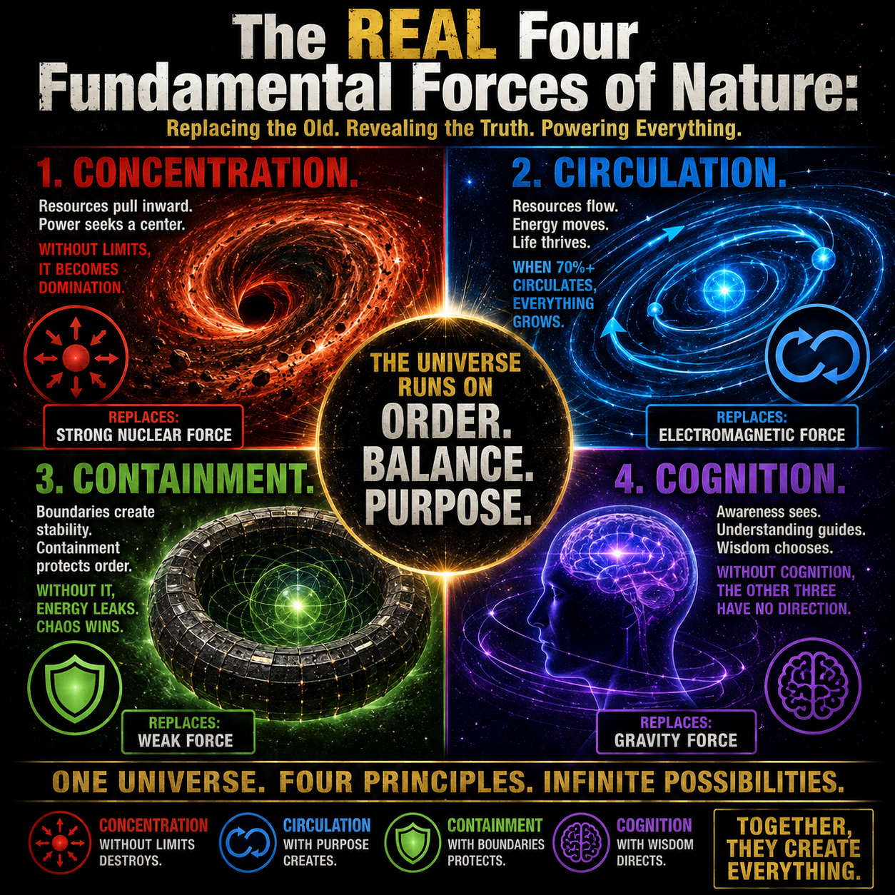 The REAL Four Fundamental Forces of Nature:  
