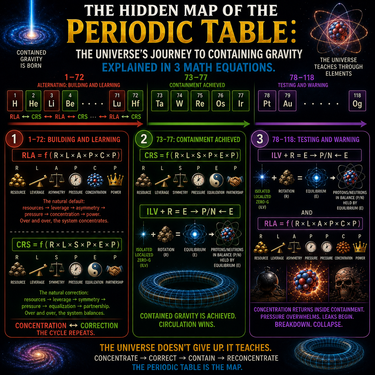 My Hidden Map of the Periodic Table: The Universe's Journey to Containing Gravity Video:  
Explained in 3 Math Equations. 