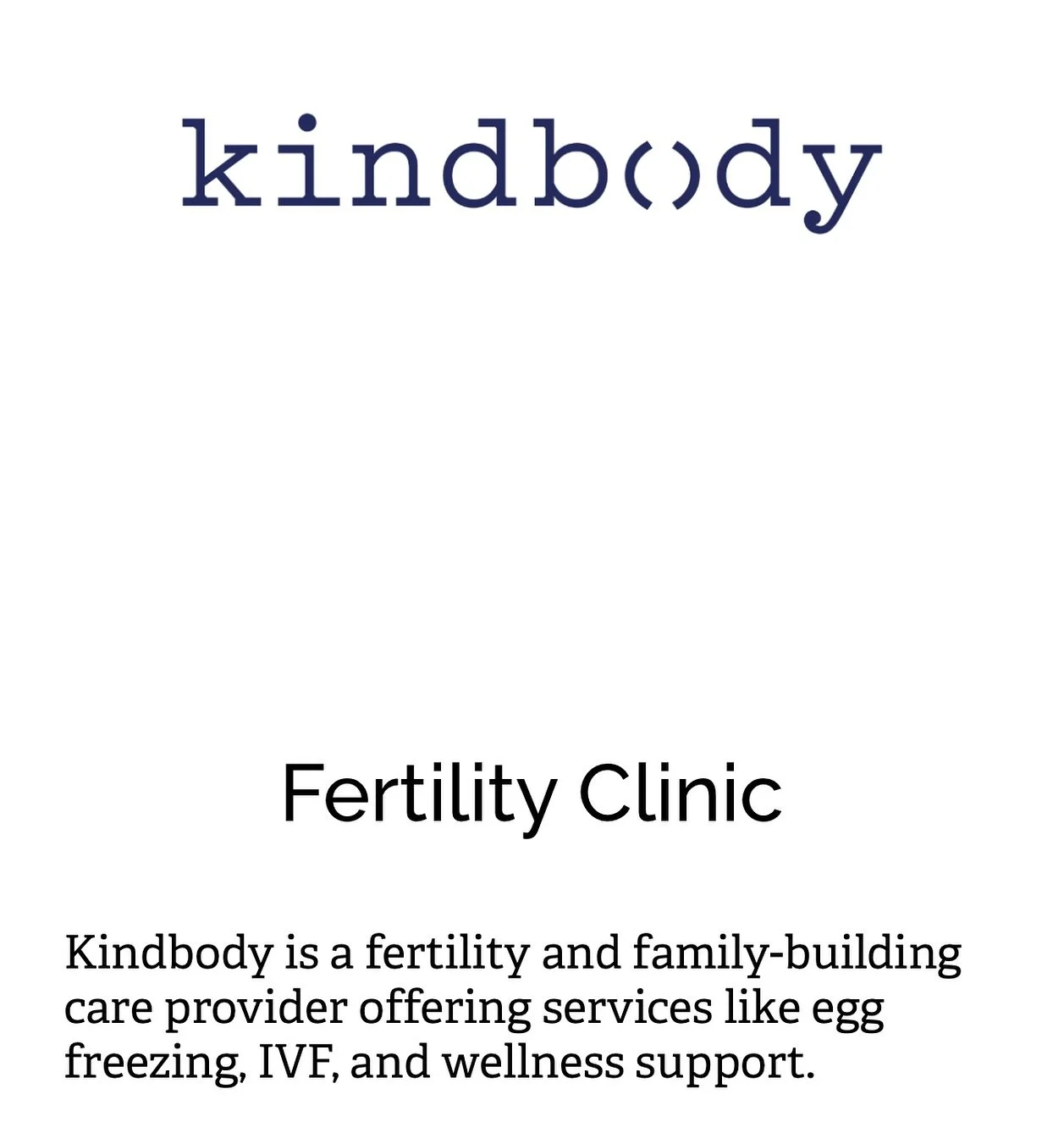 🌟 MEMBER SPOTLIGHT 🌟 

Meet Kindbody @kindbody Fertility Clinic

Kindbody is a fertility and family-building care provider offering services like egg freezing, IVF, and wellness support.