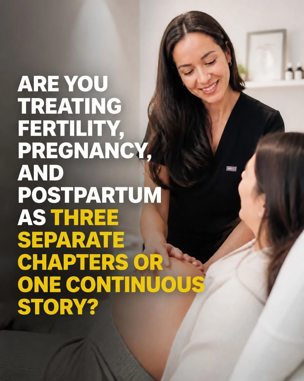 We've built our practices around disciplines, but our clients live their reproductive health as one continuous journey. Clients can experience infertility after a successful pregnancy. Seeing pelvic floor therapists during pregnancy can support a hea