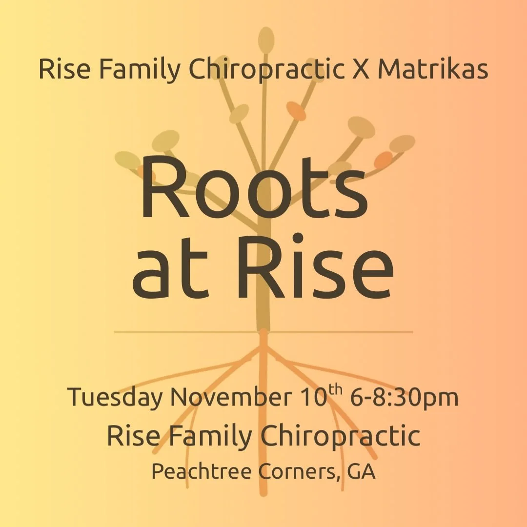 @risewithchiro and @we.are.matrikas are hosting Roots at Rise Tuesday November 10th 6-8:30pm in the Rise Family Chiropractic office in Peachtree Corners, Georgia 🍑 

Join us for networking with fellow fertility, pregnancy, and postpartum professiona