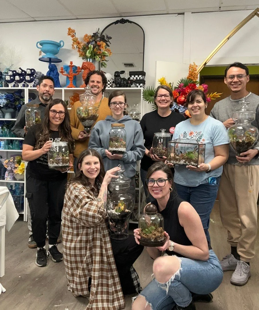 One of our favorite parts of hosting workshops isn't the finished terrariums.

It's watching coworkers laugh together, friends celebrate, families create side by side, and complete strangers leave with something they made themselves.

Every group is 