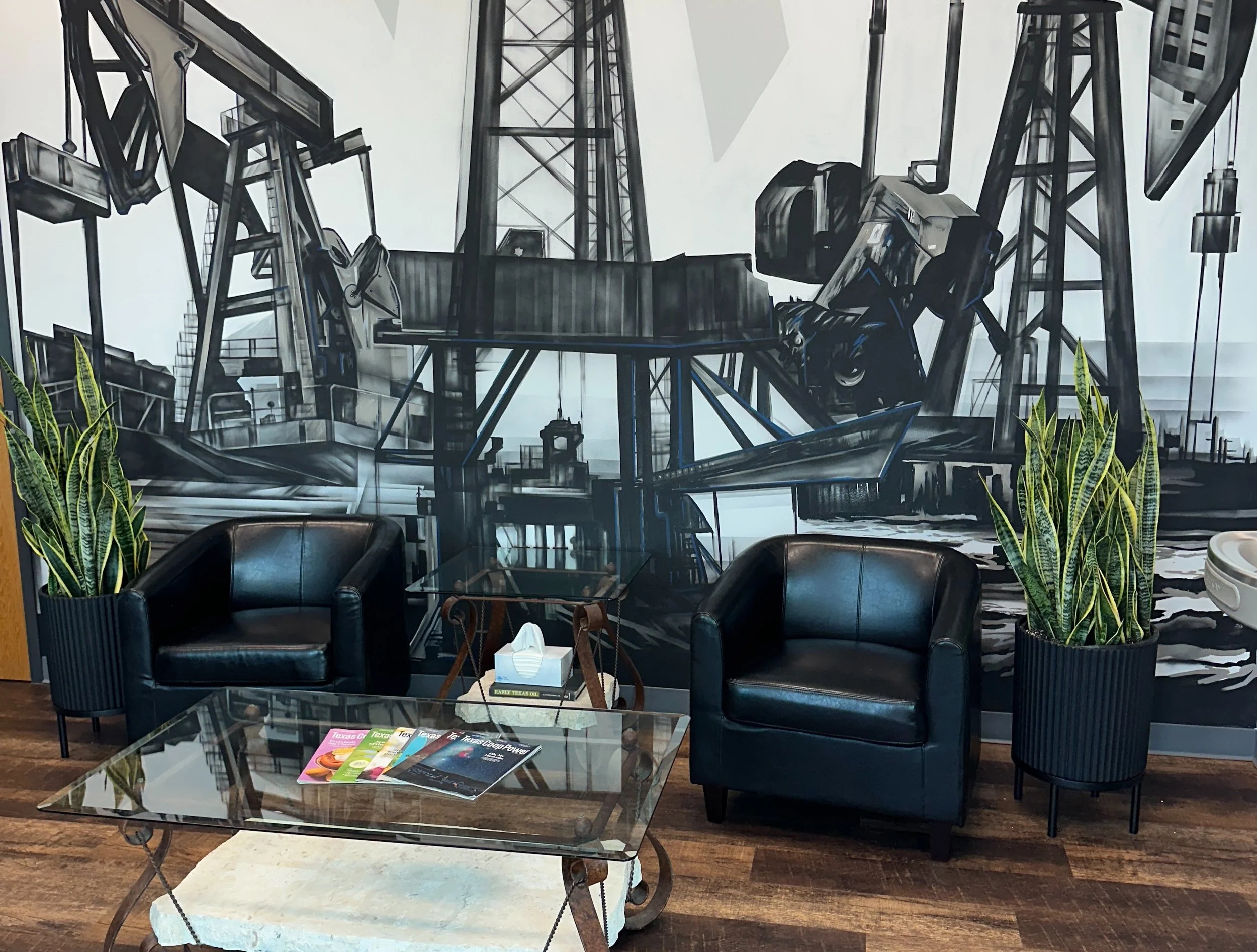 It doesn&rsquo;t take a million plants to elevate a space. 

For this office, we kept it simple with sleek, modern planters and snake plants that contrast with the mural without competing with it.

Sometimes a couple of thoughtfully placed plants are
