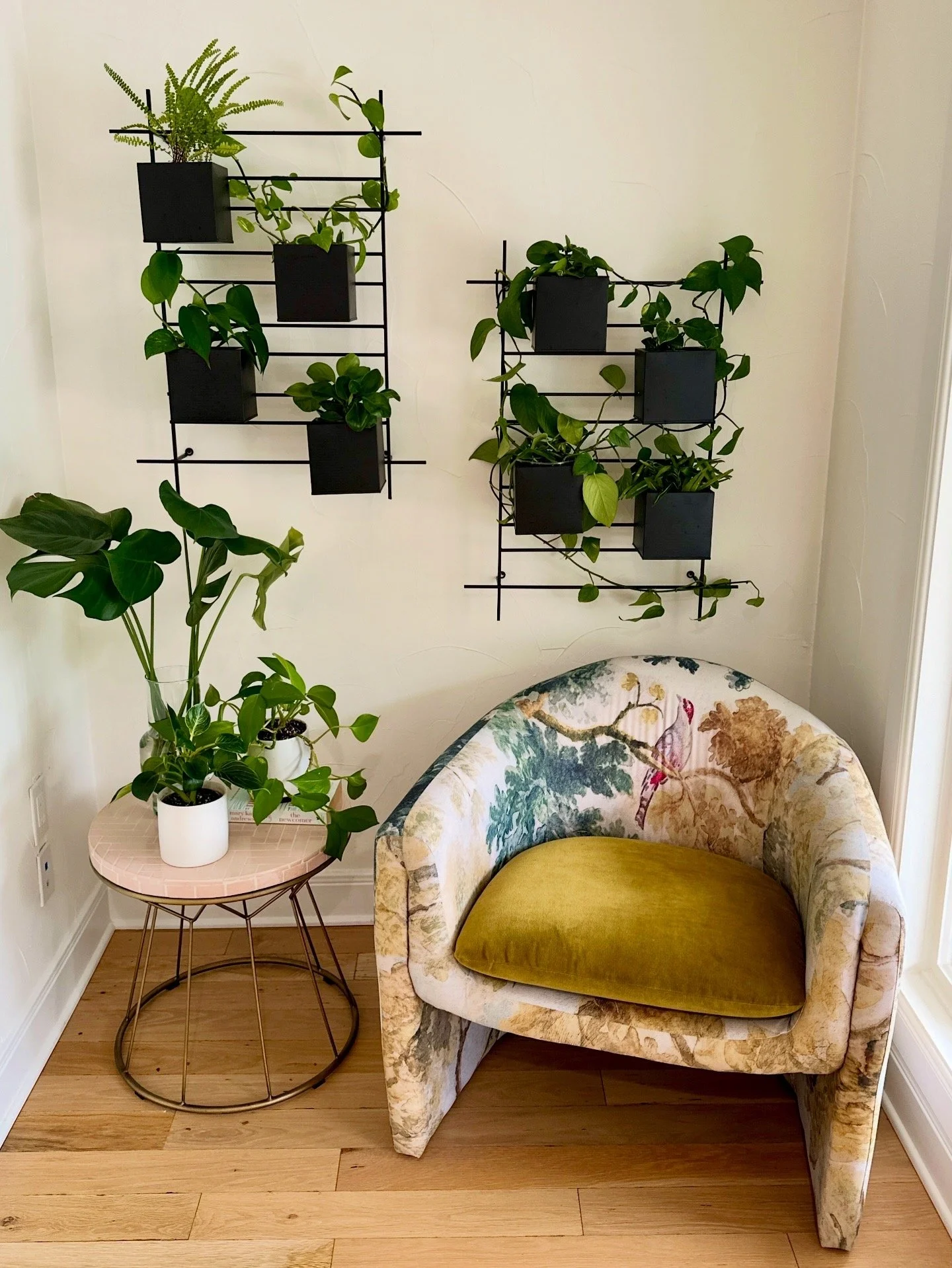 Cozy plant styled corner with chair and greenery creating a calm home environment