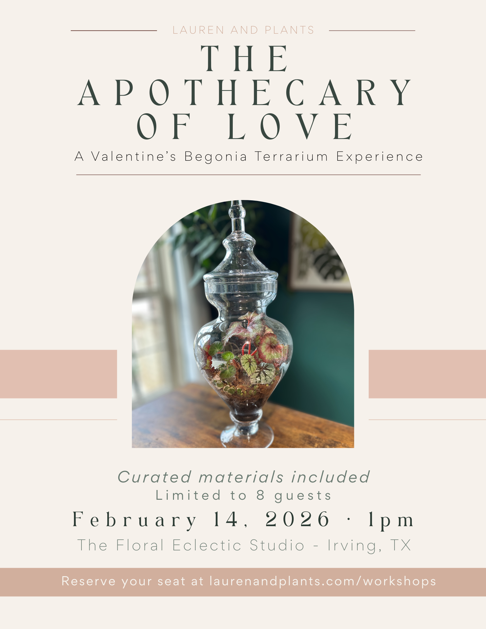terrarium workshop flyer for Lauren and Plants- February 14
