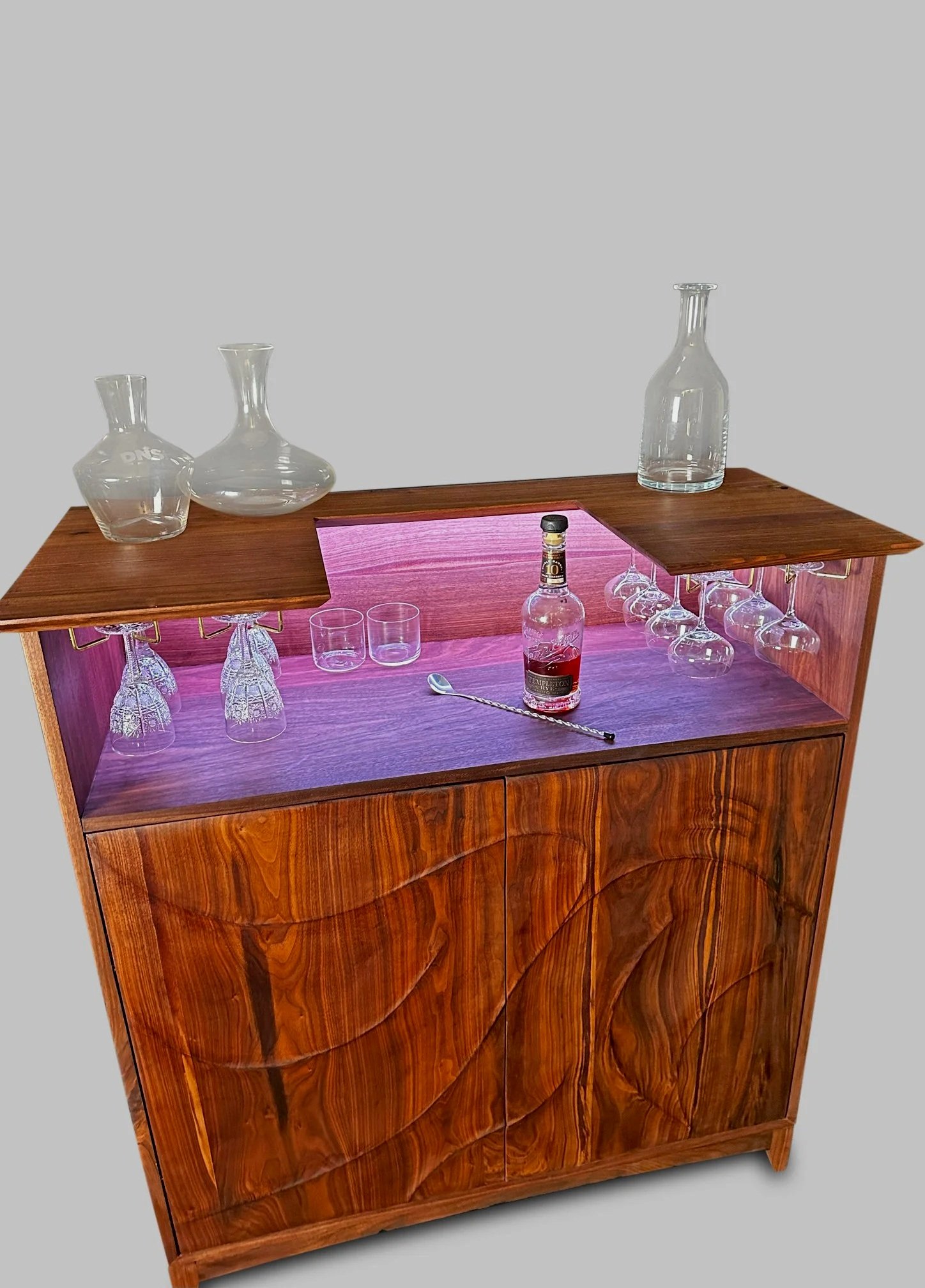 Liquor Cabinet with LED Lighting in Walnut