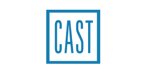 Logo with the word 'CAST' inside a blue rectangular border