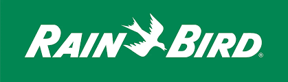 Rain Bird logo with a green background and a white flying bird symbol.
