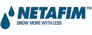 Netafim logo with water droplet icon and slogan 'Grow More With Less'