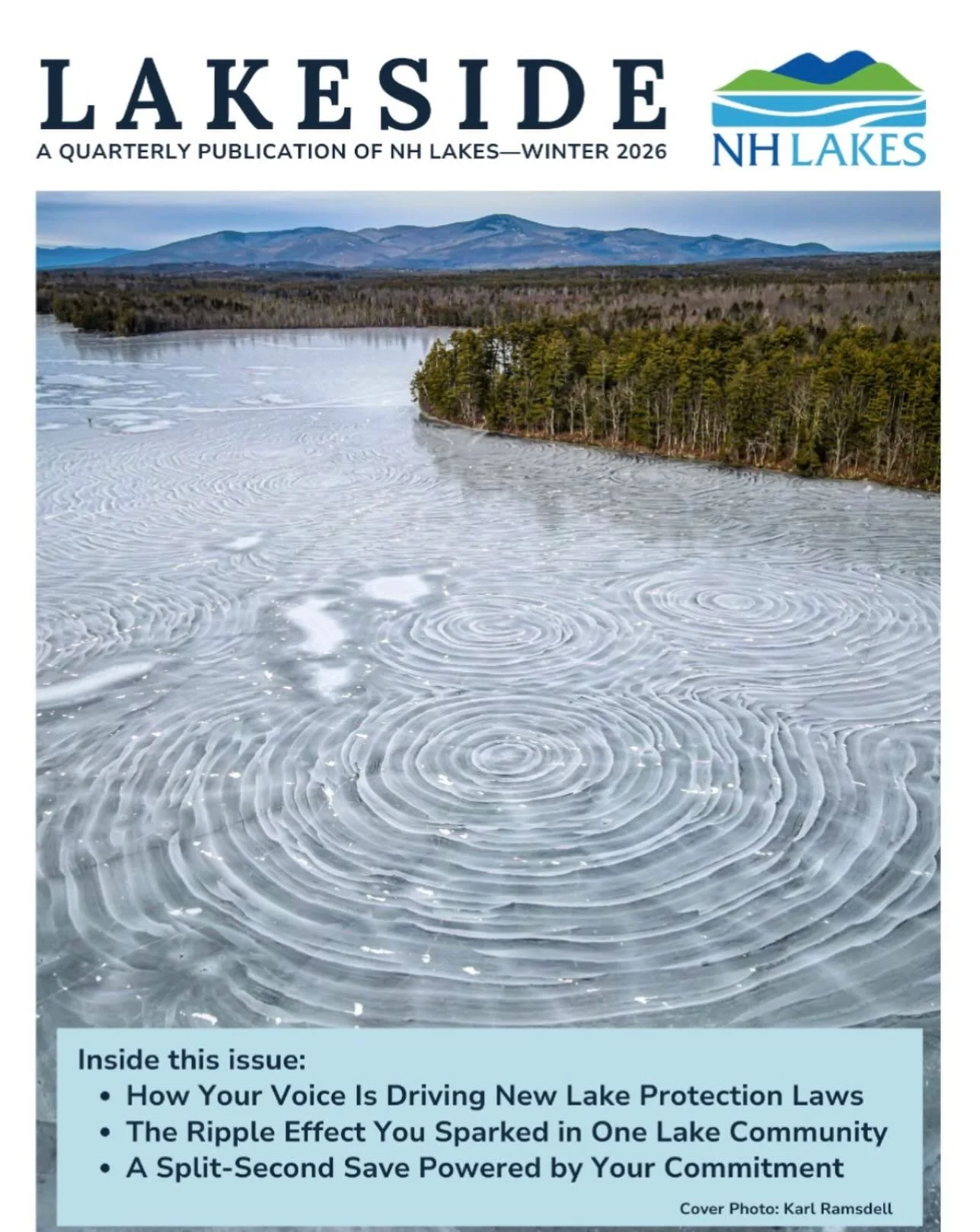 Check out NH LAKES' winter issue of LAKESIDE to learn more about what they are doing to help protect NH LAKES and how you can help.  https://nhlakes.org/wp-content/uploads/2026.WinterLakeside.FINAL_.CTA_.pdf
