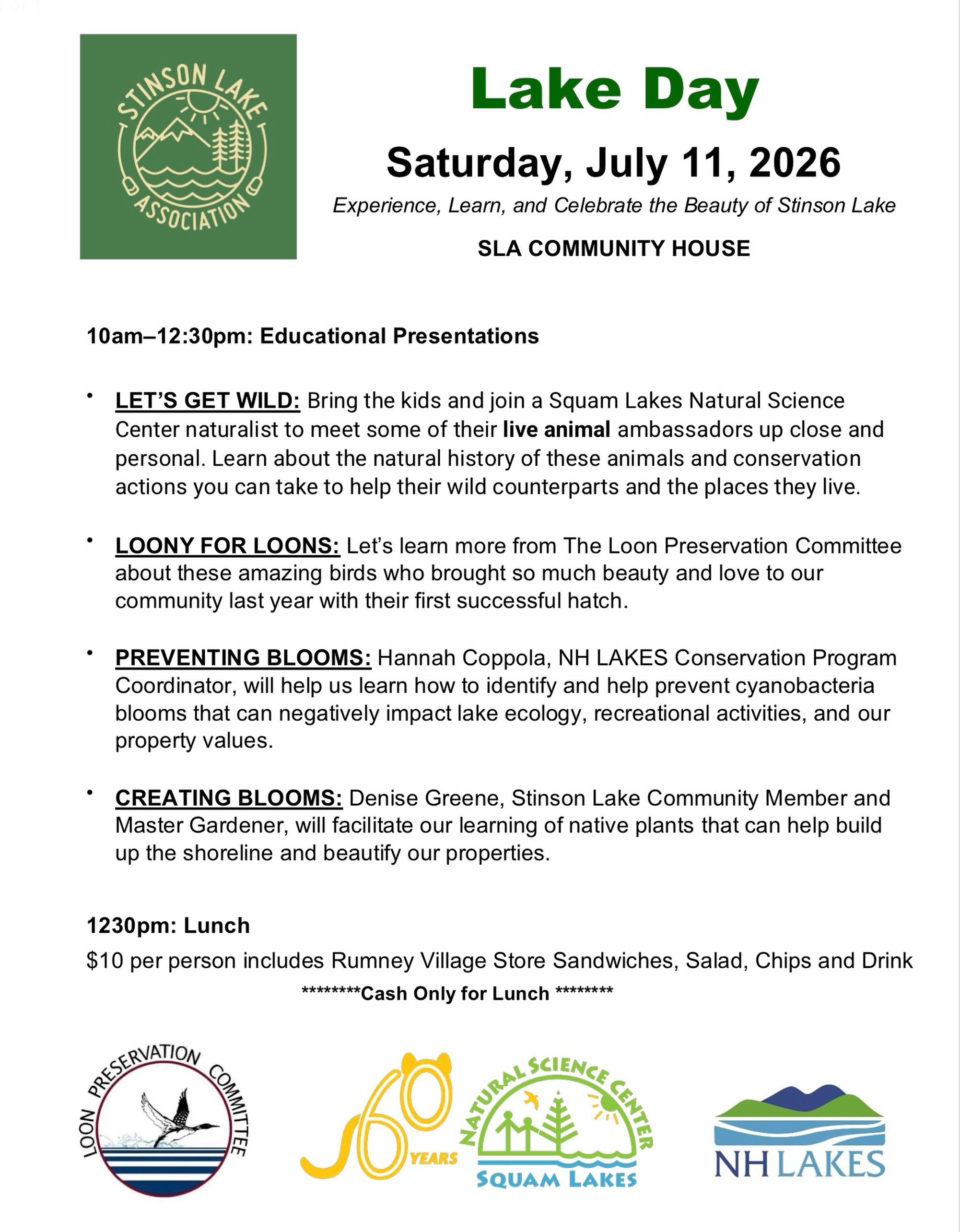 This Saturday morning, bring the kids and grandkids to meet some wild animals, find out why the loons are so captivating, and bring all your questions about cyanobacteria blooms.
