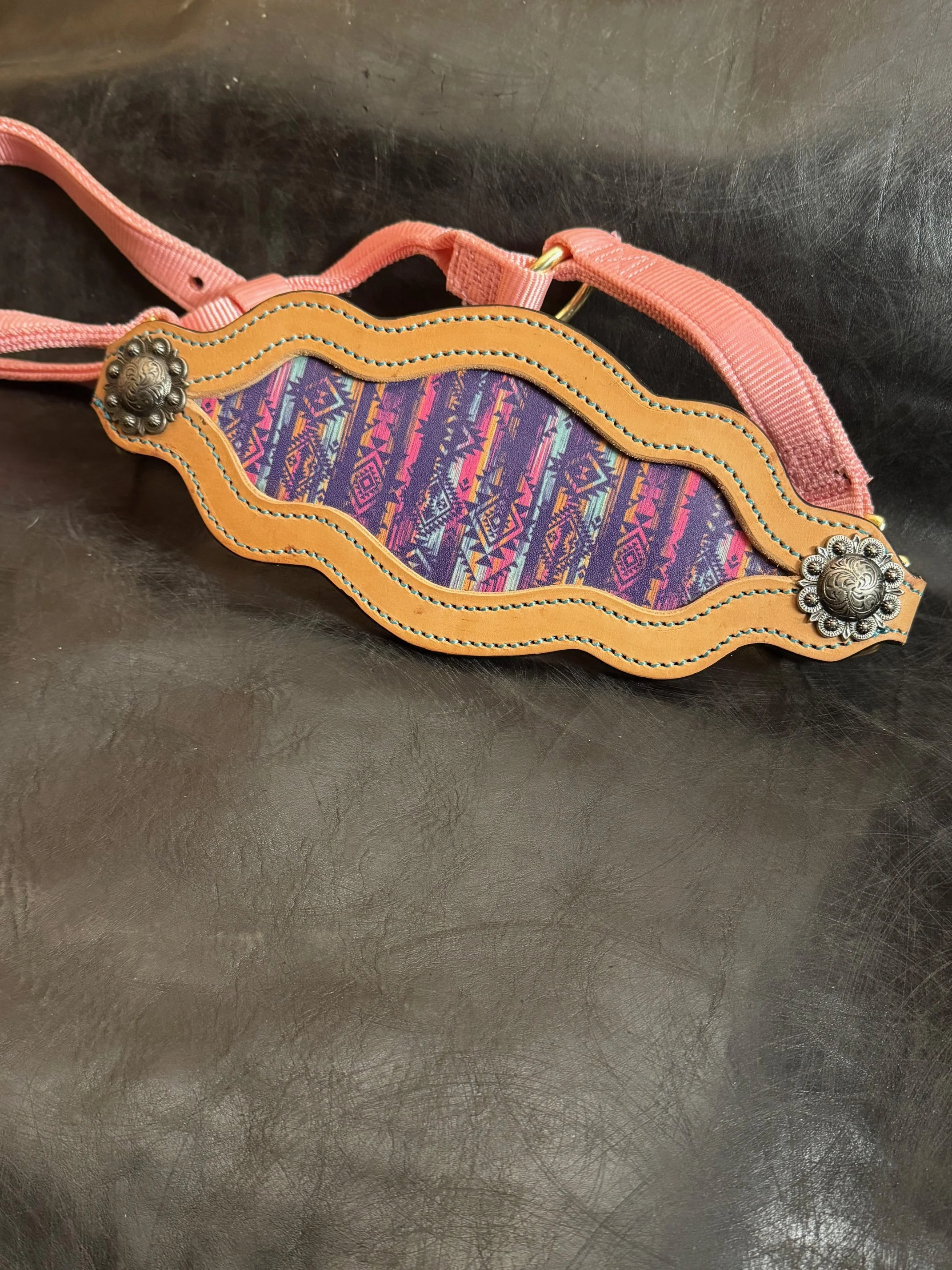 Custom Veg Tan Bronc Halter with Designer Leather Inlay