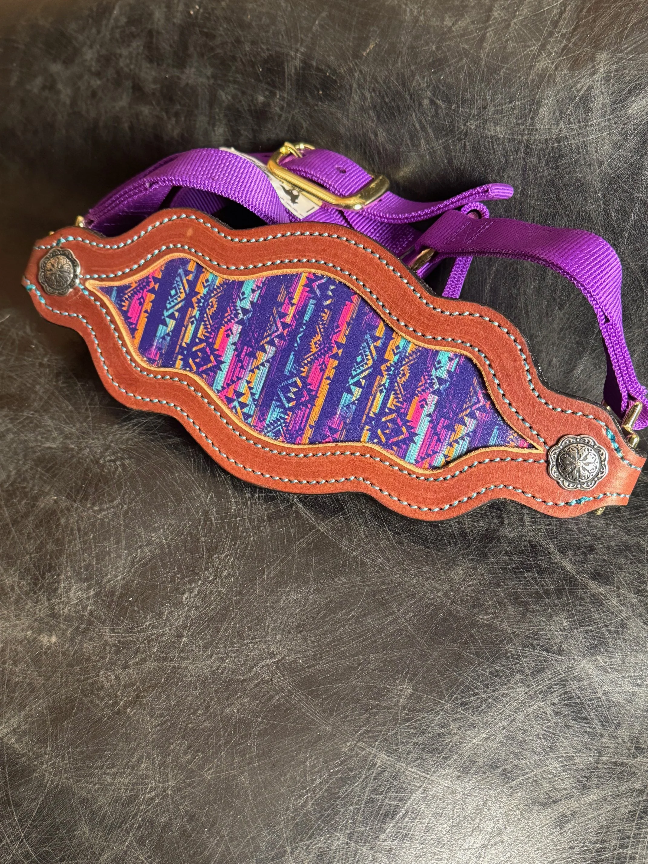 Custom Veg Tan Bronc Halter with Designer Leather Inlay