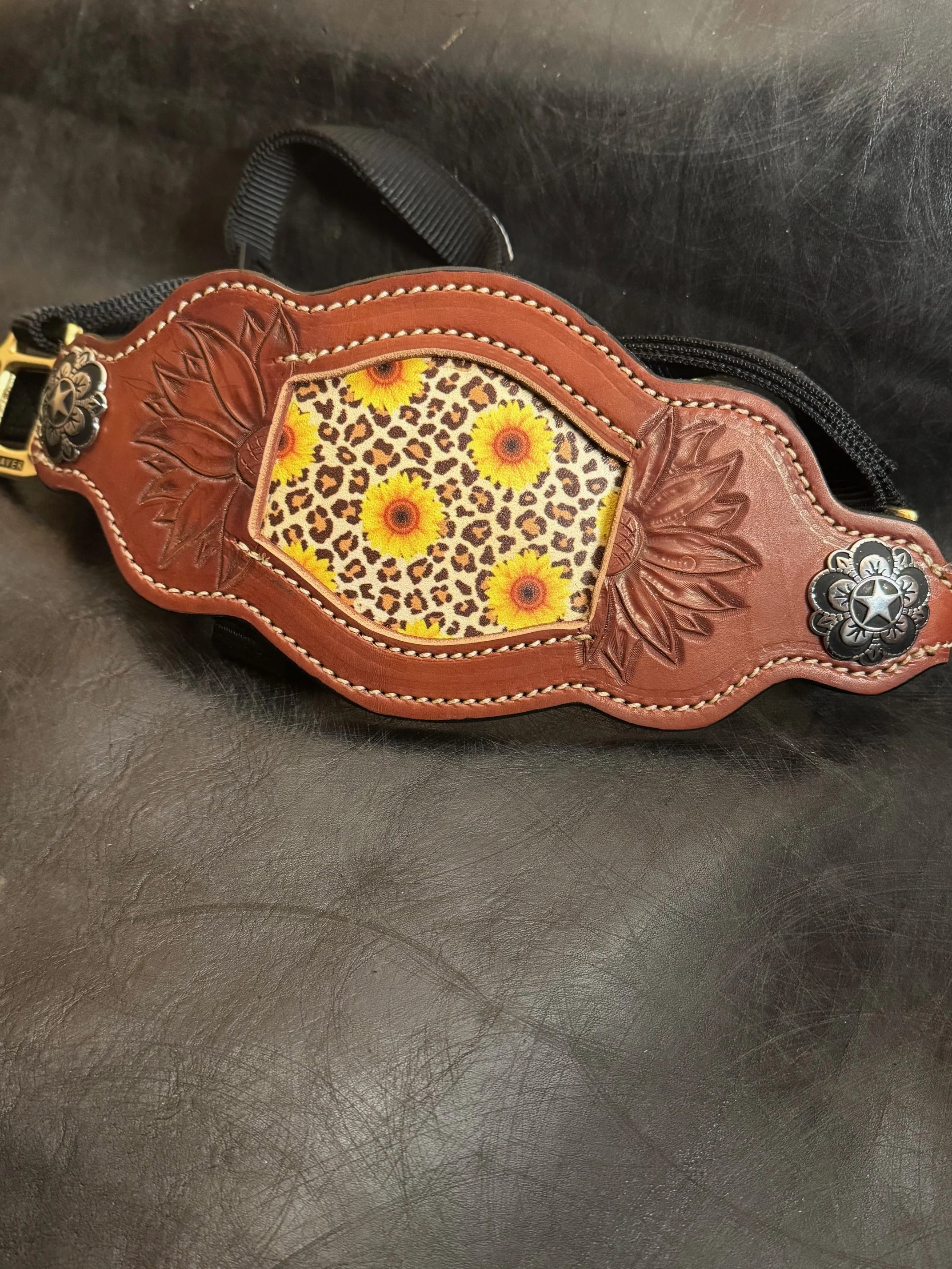 Custom Tooled Veg Tan Bronc Halter with Designer Leather Inlay