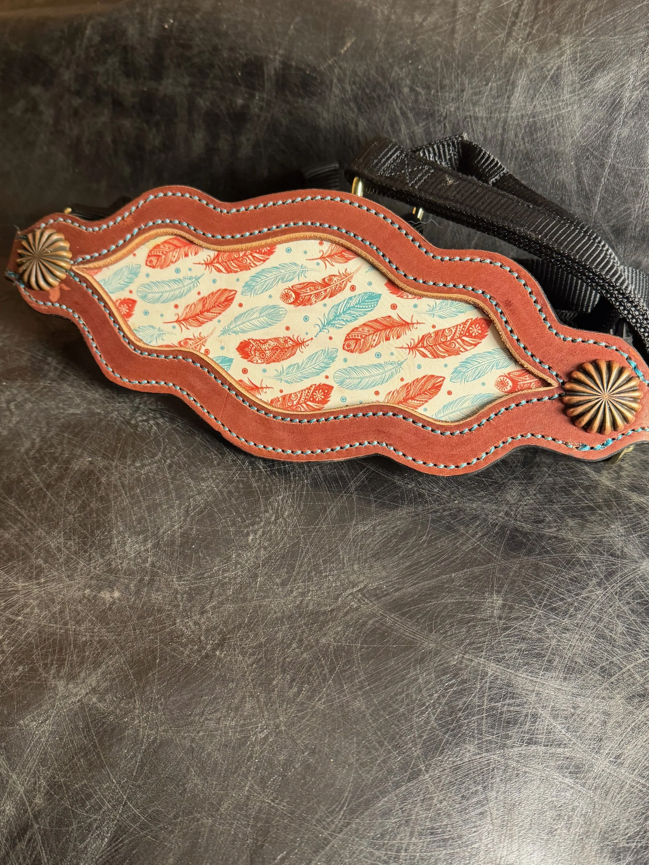 Custom Veg Tan Bronc Halter with Designer Leather Inlay