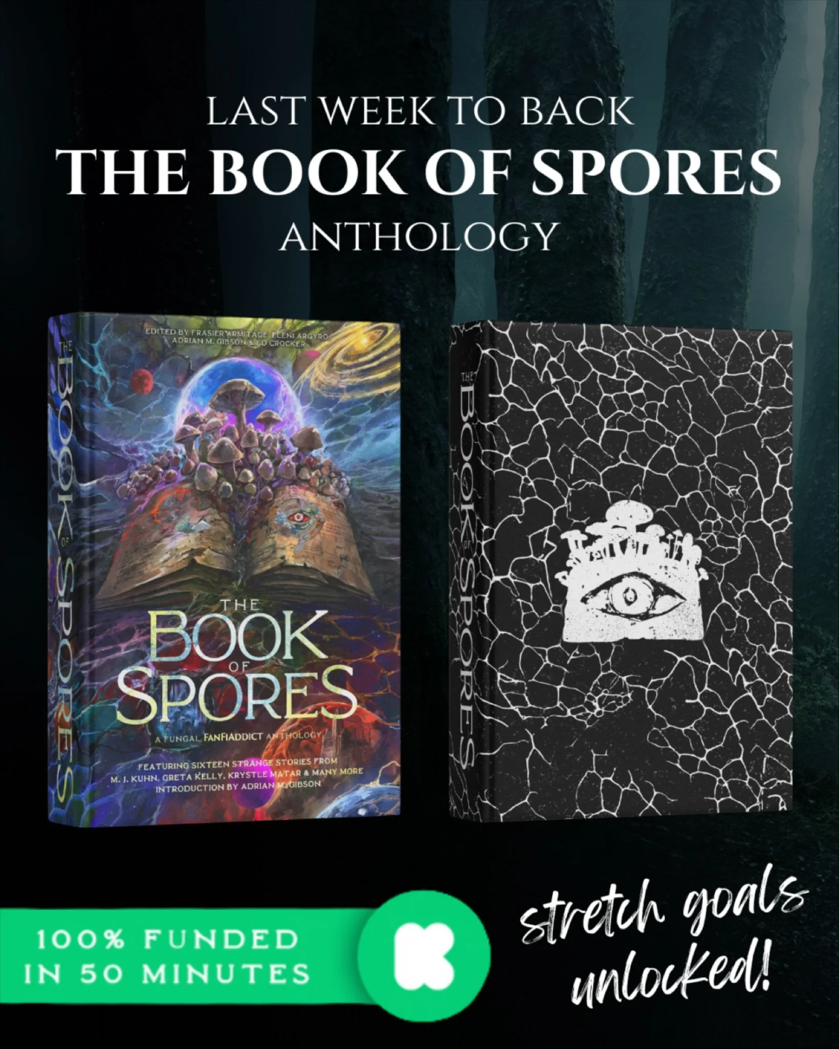 YOU GUYS!!! We&rsquo;ve managed to fully fund The Book of Spores anthology in under an hour and it&rsquo;s all because of you!!! 

Stretch goals are continuing to unlock! 

With 6 days left in the kickstarter, it&rsquo;s the perfect time to grab your