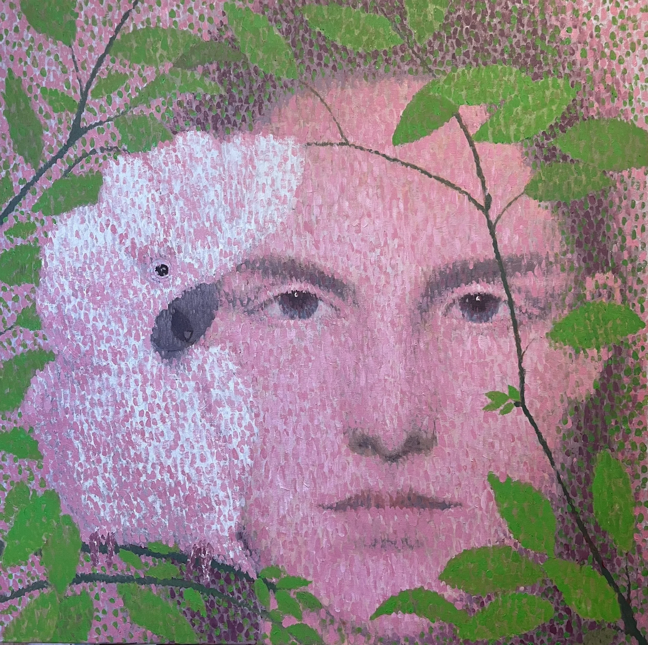 conversation with Parrot, 36x36 in, Oil on Canvas