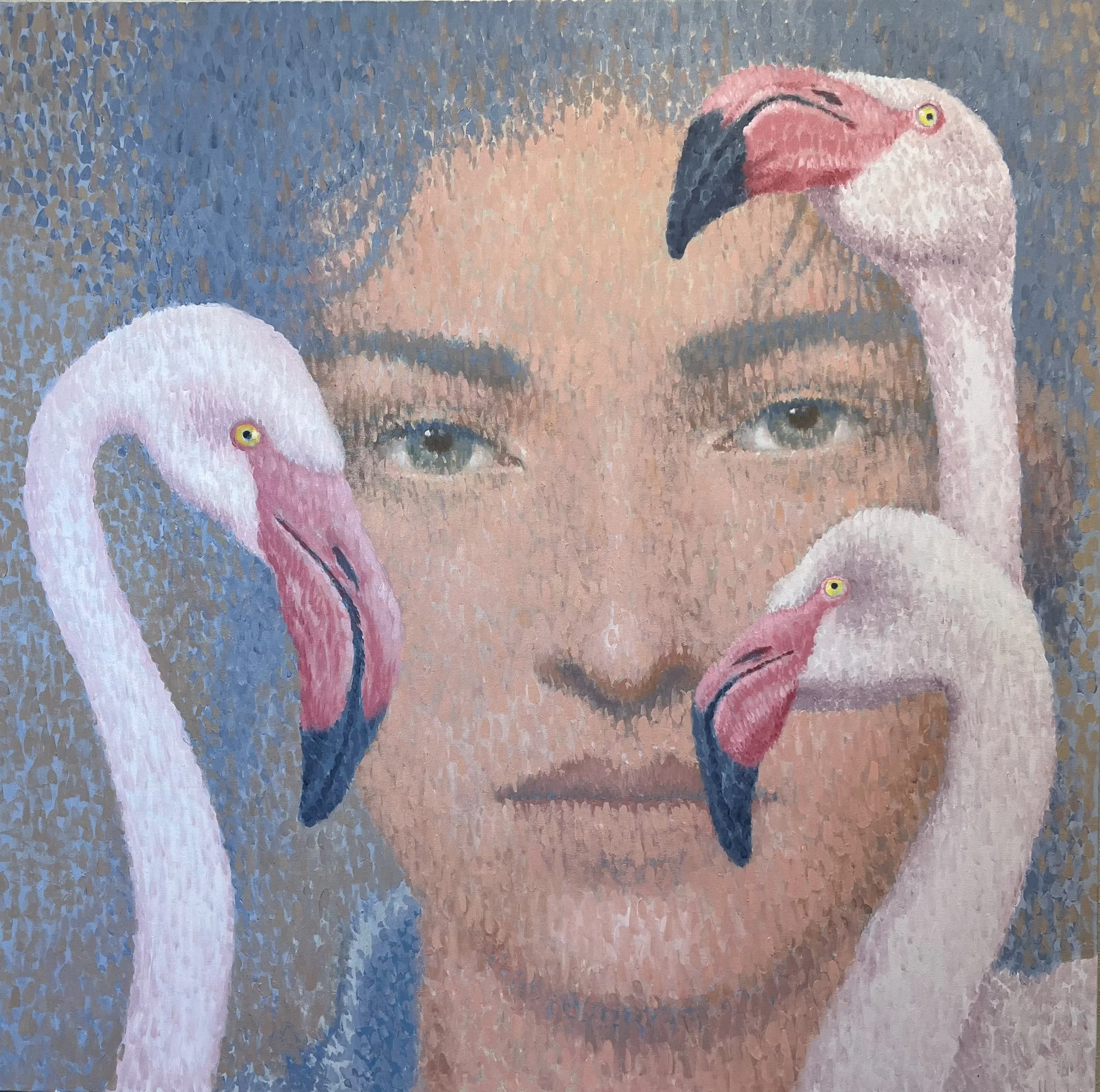 Lovely Flamingo, 36x36 in, Oil on Canvas