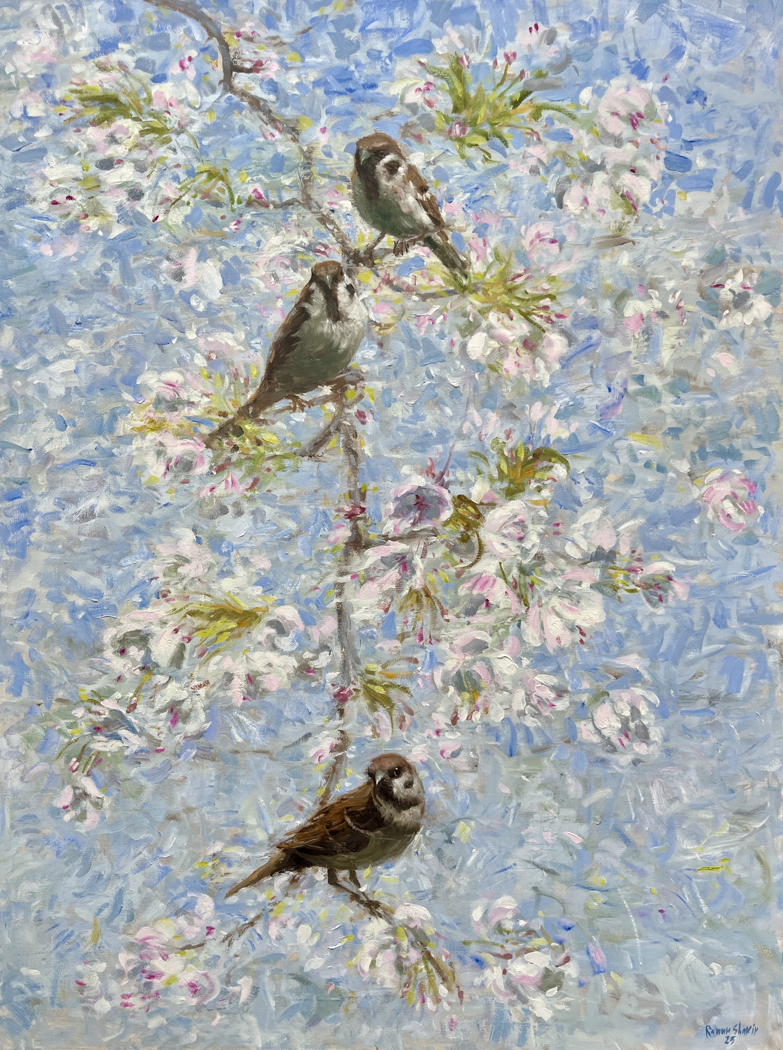 three birds 30x40in oil on canvas