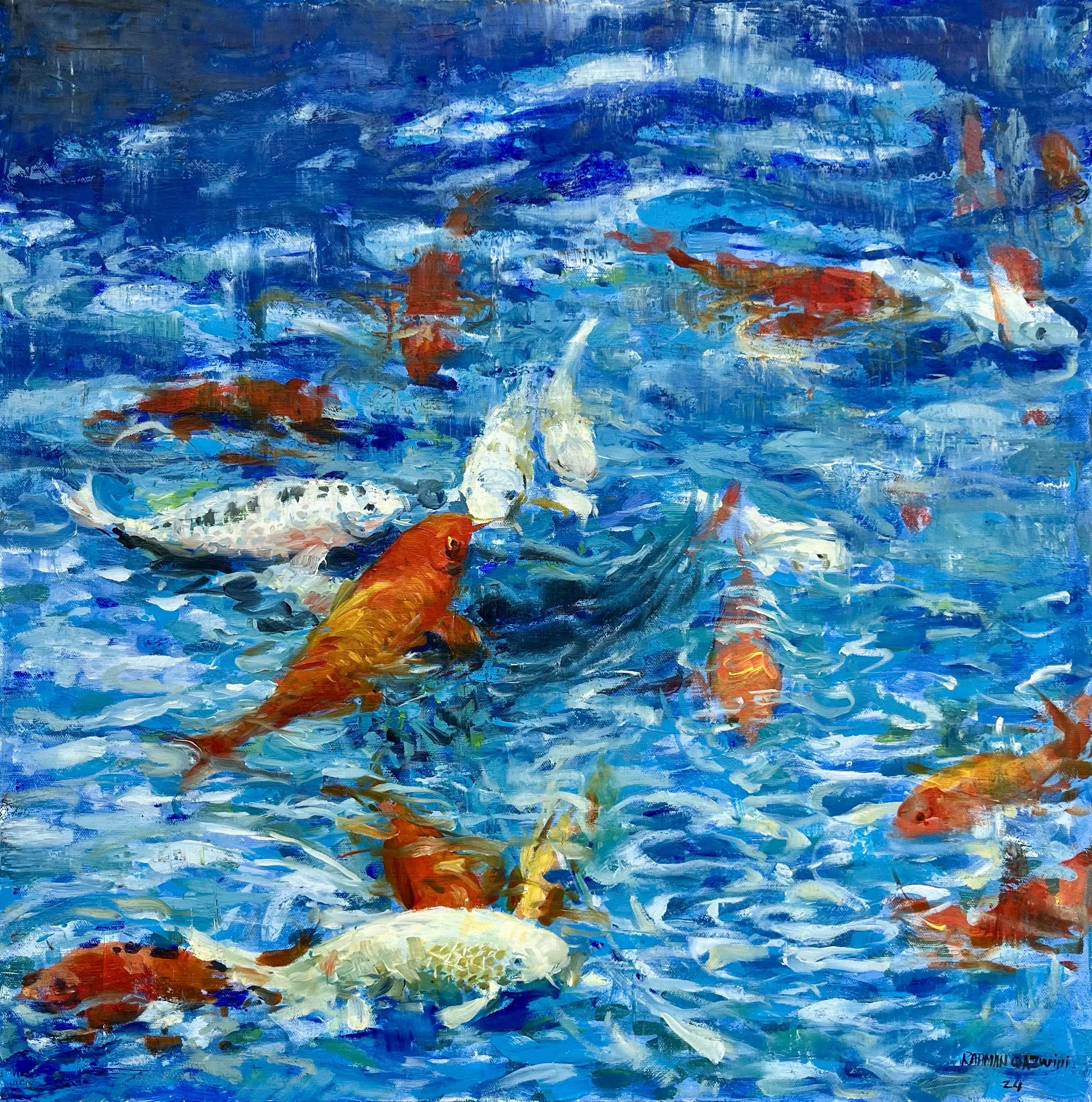 Koi Fish 24x24in oil on canvas
