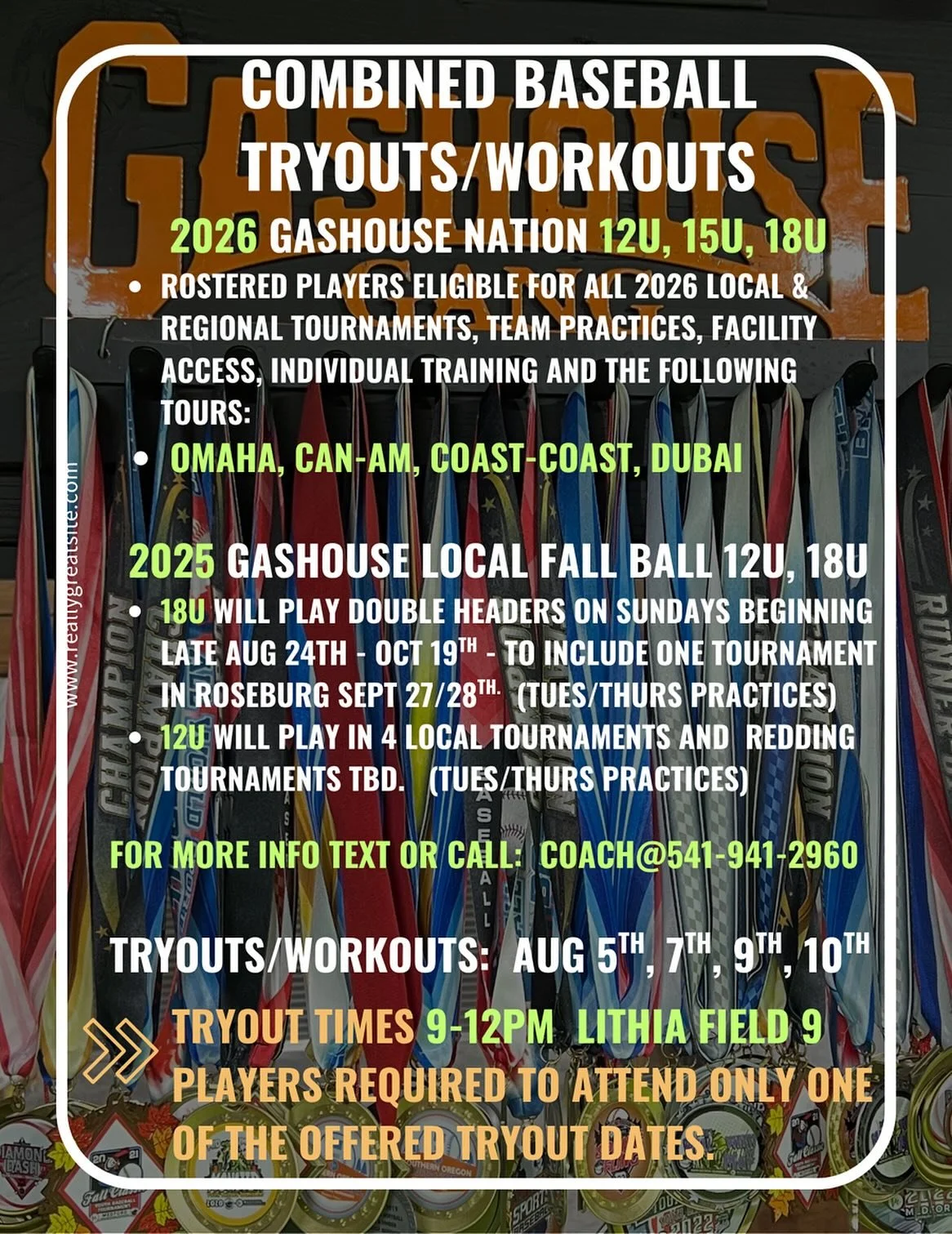 Gashouse combined tryouts and workouts start this week.  If you are already rostered for any of the teams these dates will be perfect practice days and if you are available are highly encouraged to attend all dates.  Players trying out are only requi