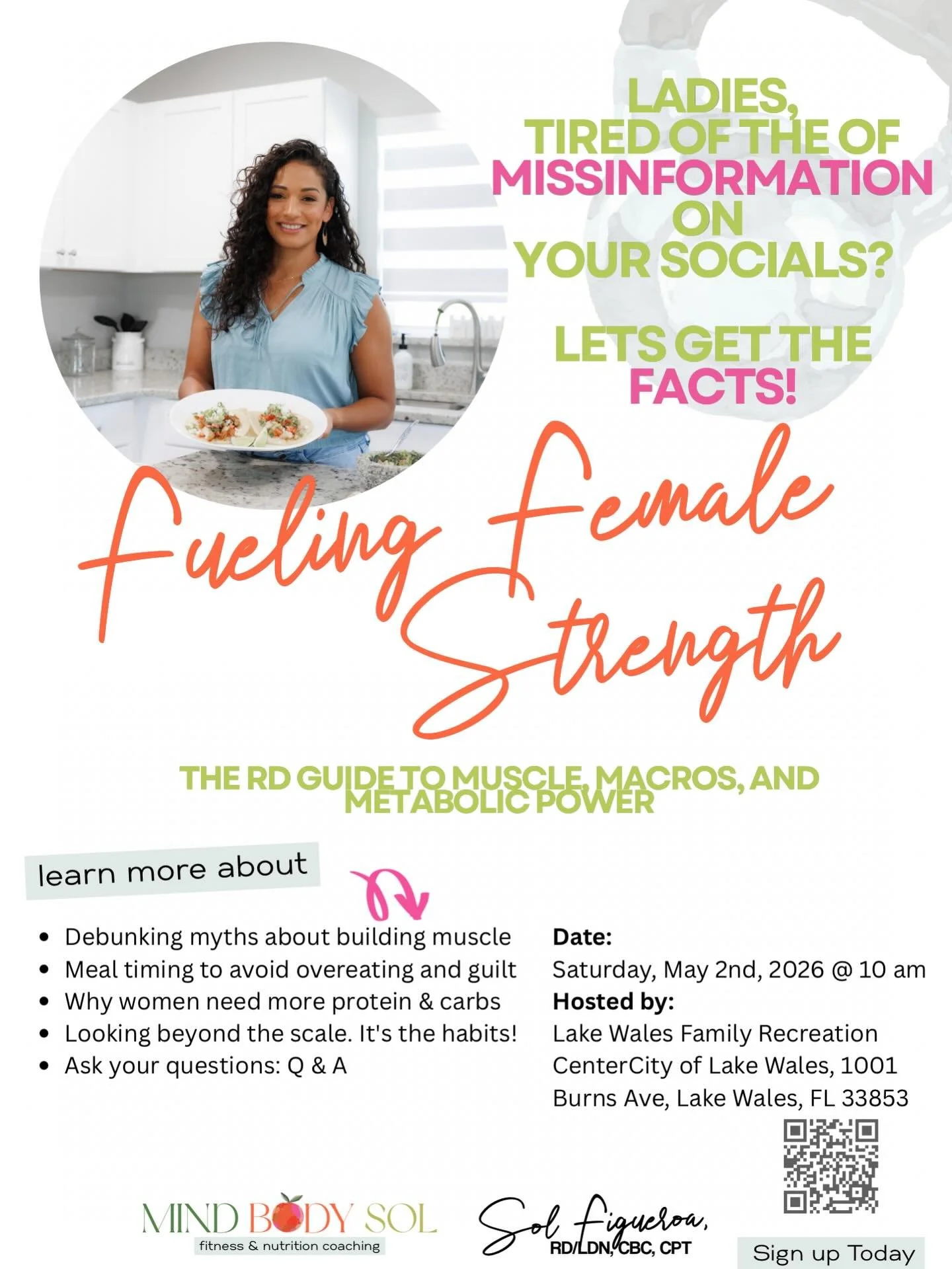 ✨ Fueling Female Fitness: The RD &amp; PT Guide to Women&rsquo;s Nutrition✨

Are you tired of diet myths, fearing carbs, and worried about losing muscle as you age? Join us for a powerful class where we cut through the confusion and focus on real str